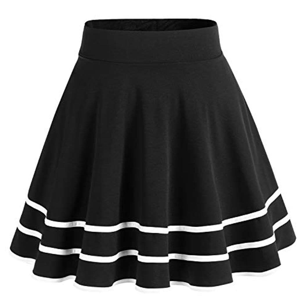 Fashion DRESSTELLS Falda Mujer Mini Corto Elástica Plisada Básica Multifuncional Black-White S