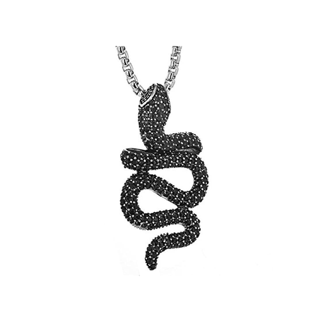 Producto PAURO Hombres Acero Inoxidable Negro Diamante Cz Serpiente Animal Colgante