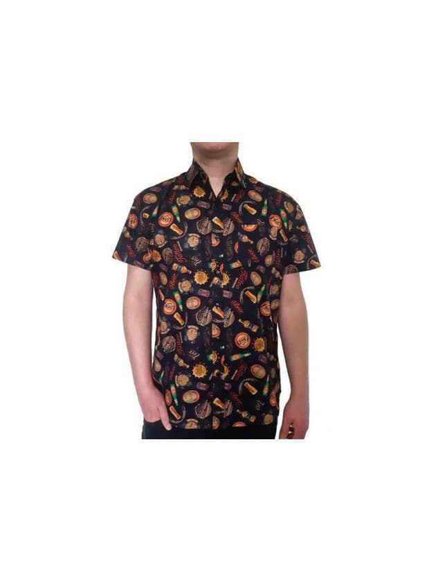 Product Camisa Estampada Cerveja Masculina Social Algodão Marrom