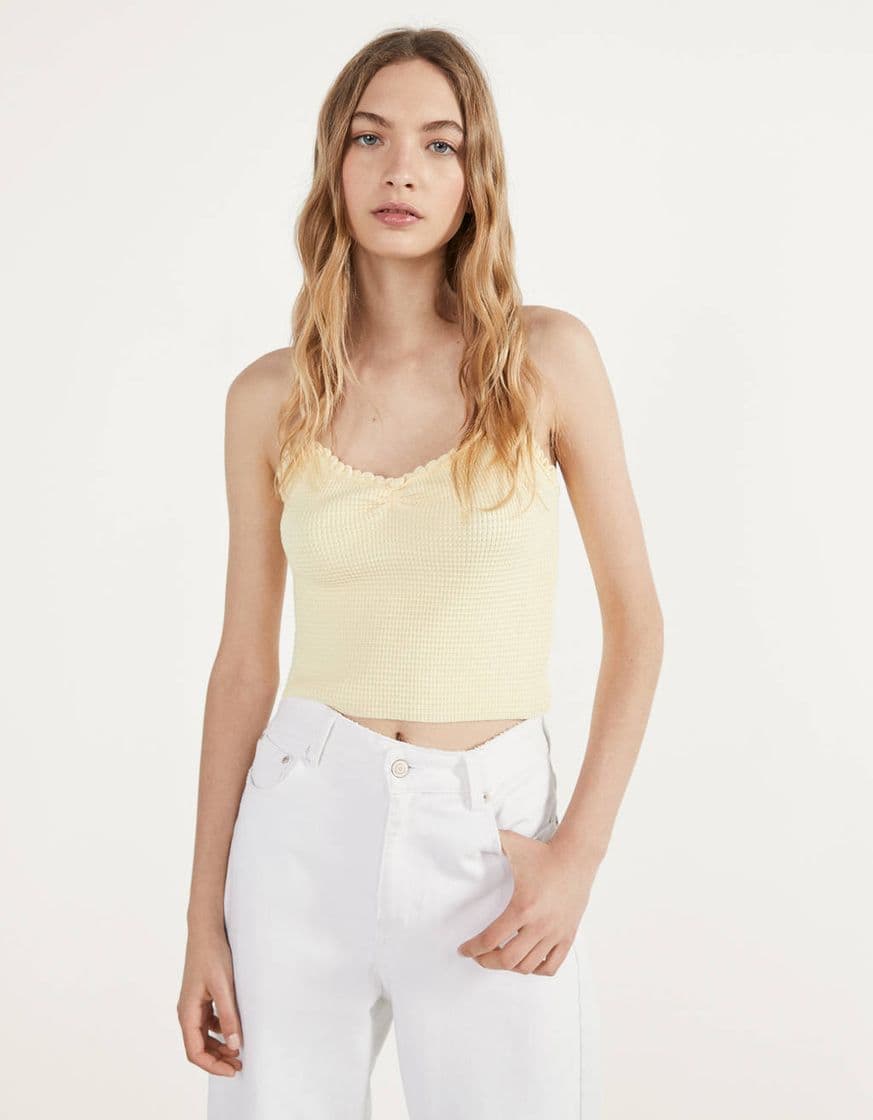 Fashion Top de tirantes fruncido amarillo Bershka