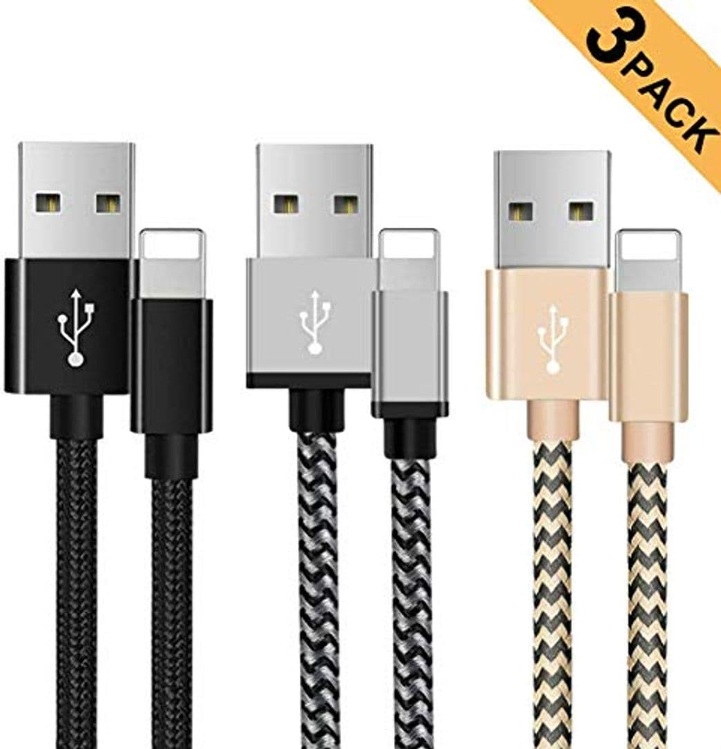 Lugar Cable Phone, Cargador Phone 3Pack[2M+1.5M+1.5M], Cable USB Phone de Nylon Trenzado Carga