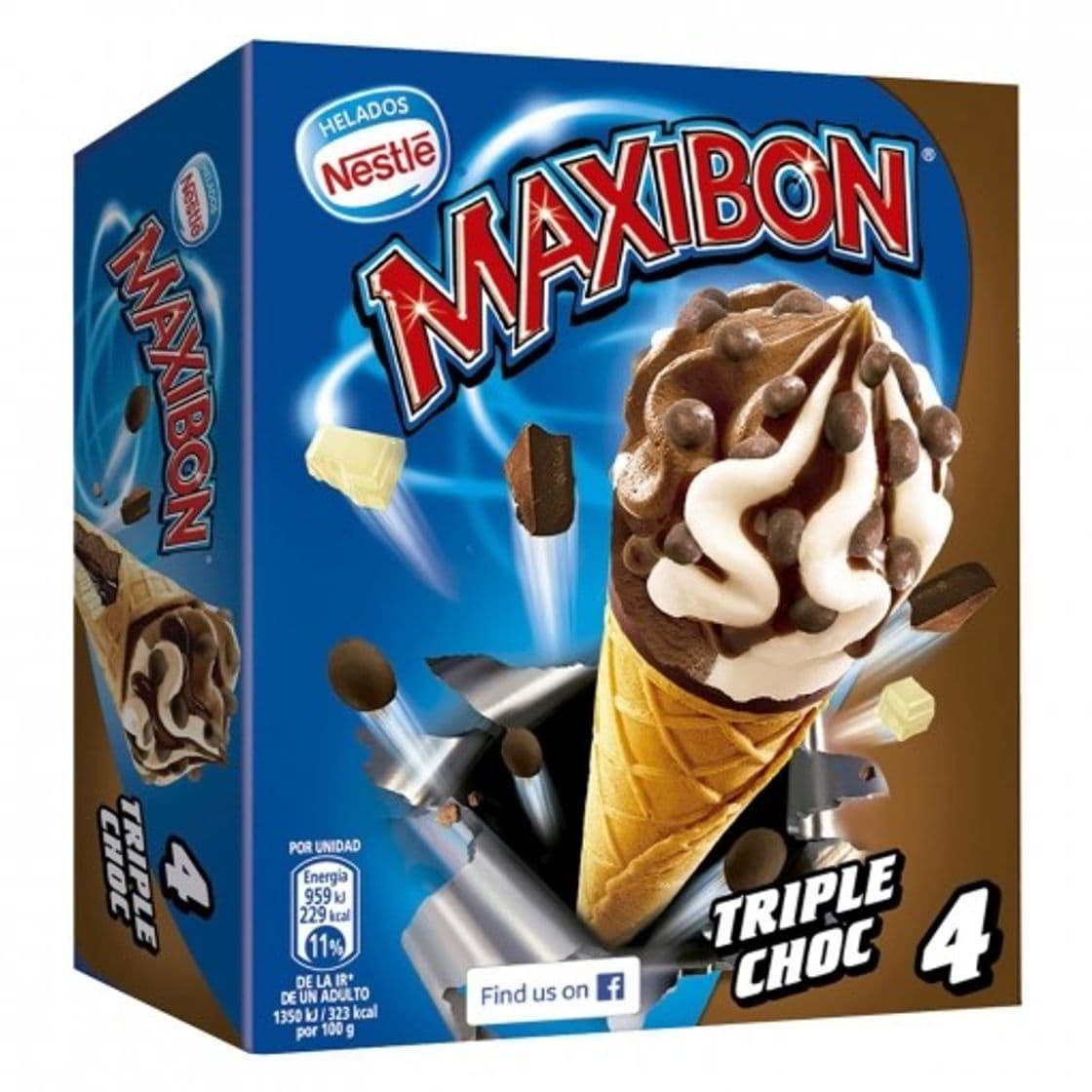 Fashion Conos con helado de triple chocolate Nestlé Helados Maxibon 4 ud ...