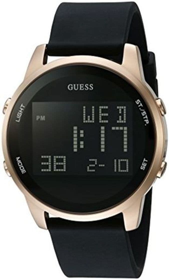 Moda GUESS Men's Quartz Metal and Silicone Casual Watch, Color:Black