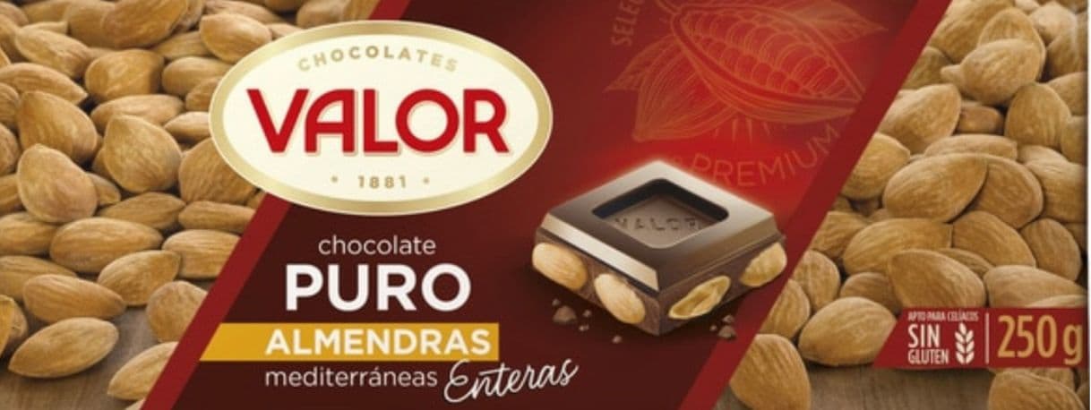 Moda VALOR chocolate puro con almendras enteras sin gluten tableta 250 g