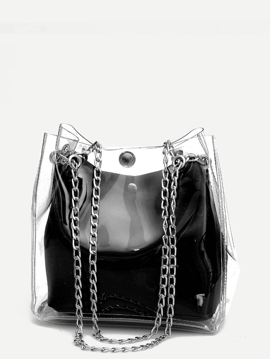 Fashion Bolso tote con parte exterior transparente