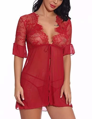 Product FeelinGirl Mujeres Baby Doll de Encaje Ropa Interior Sexy Transparente Conjuntos de