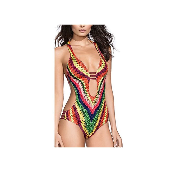 Product DELEY Mujeres Vendimia Floral Print Cuello En V Profundo Push Up Bikini