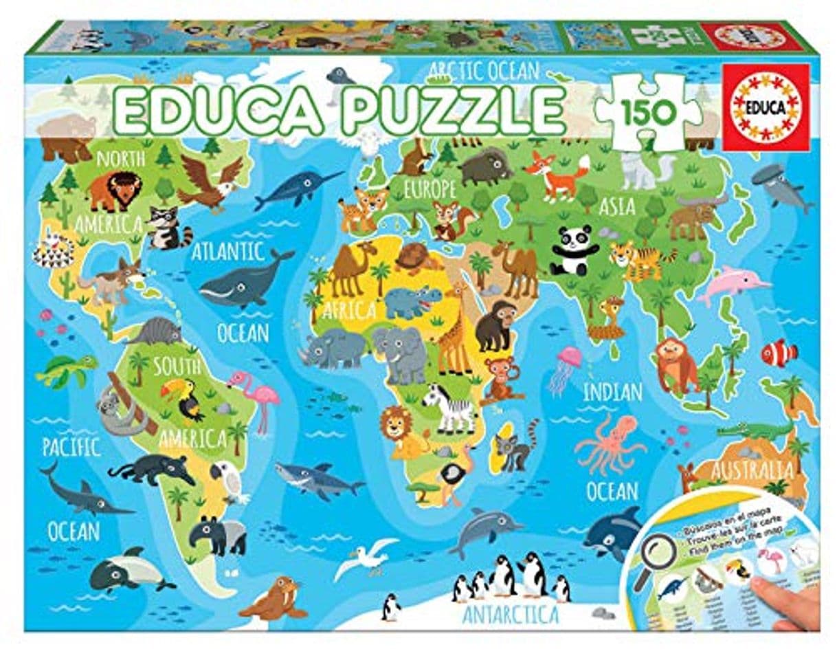 Producto Educa Borrás- Mapamundi Animales Puzzle, Multicolor