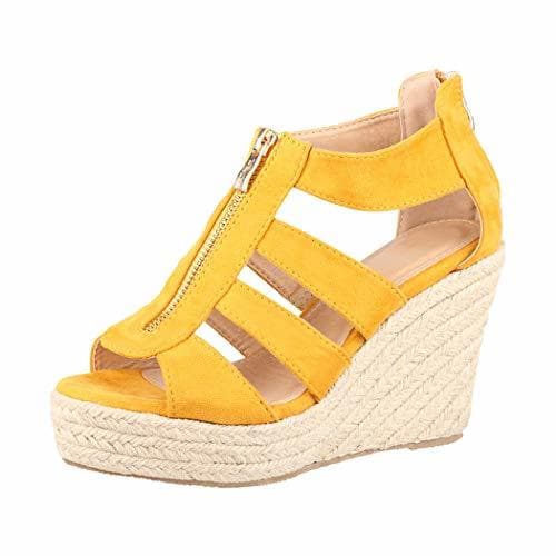 Product Jumex Elara Sandalias de Mujer Tacón de Cuña Plataforma Chunkyrayan TH82221 Yellow-37