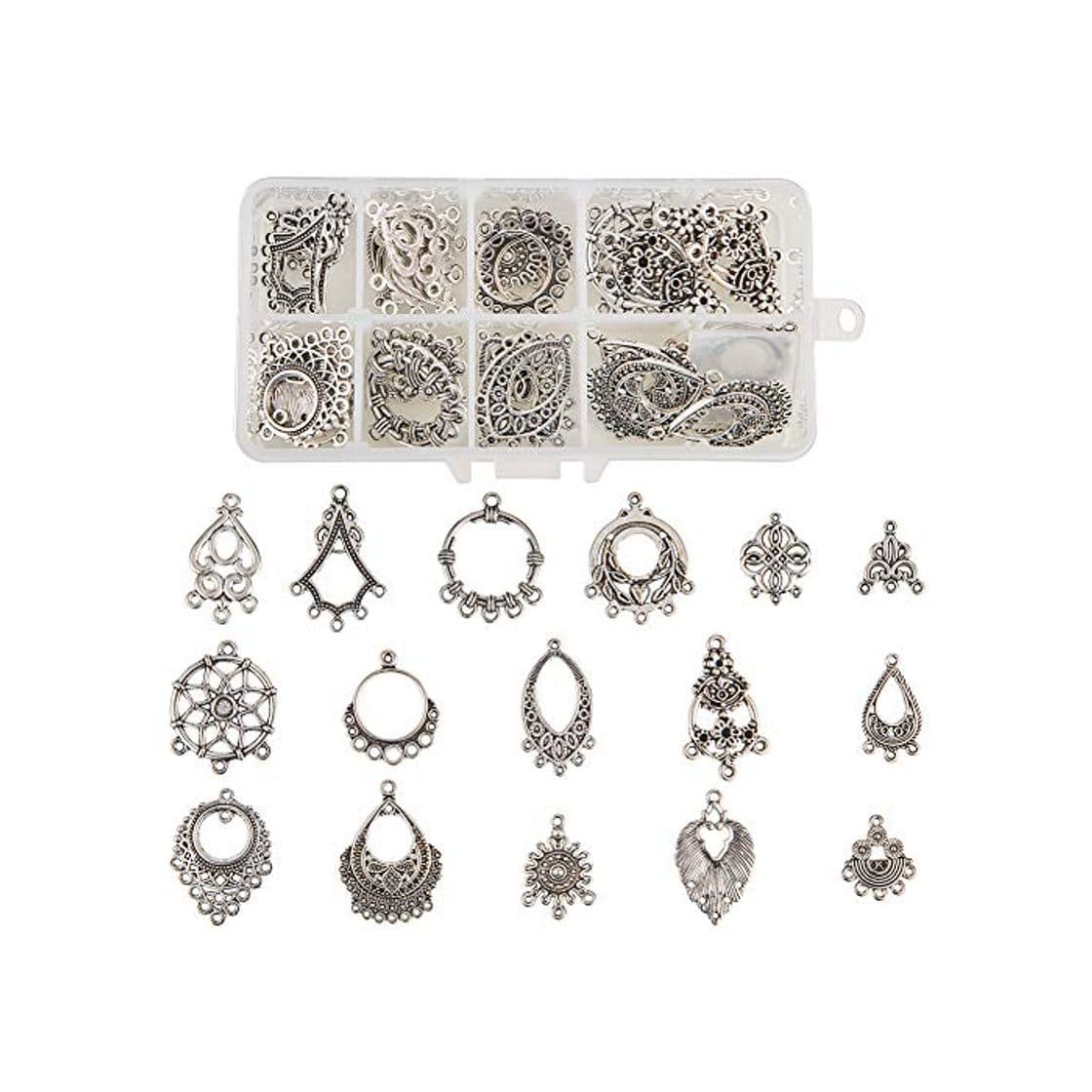 Producto SUNNYCLUE 64pcs 16 Estilos Tibetan Earring Chandelier Connector Charms Findings Loops Kit