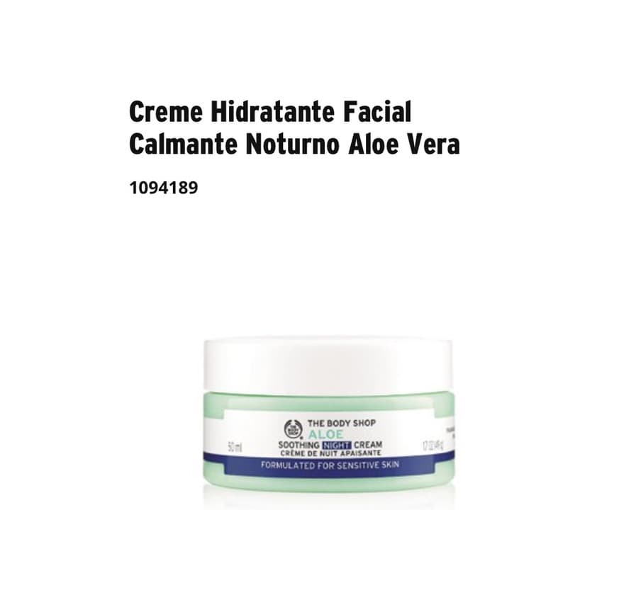 Product Creme Hidratante Facial Calmante Noturno Aloe Vera