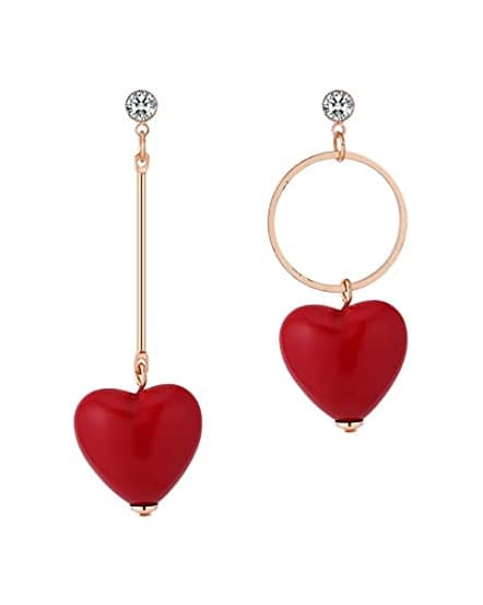 Product Demarkt Pendientes Asimétricos en Forma de Corazón Rojo Pendientes de Aro Mujer