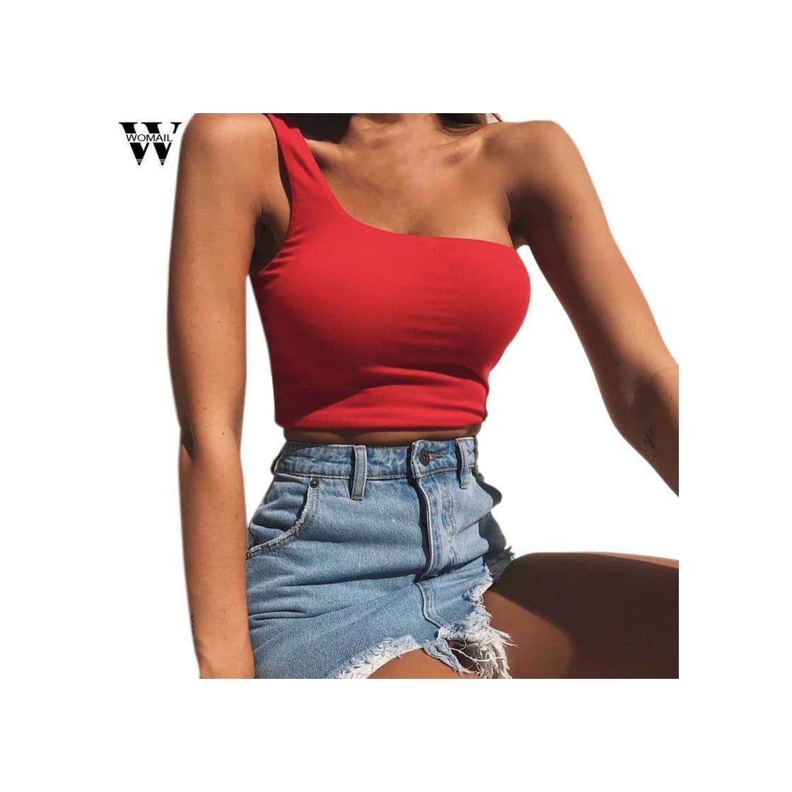 Product BHYDRY Mujeres Verano Sexy Casual U-Cuello sin Mangas Camiseta Corta Crop Top