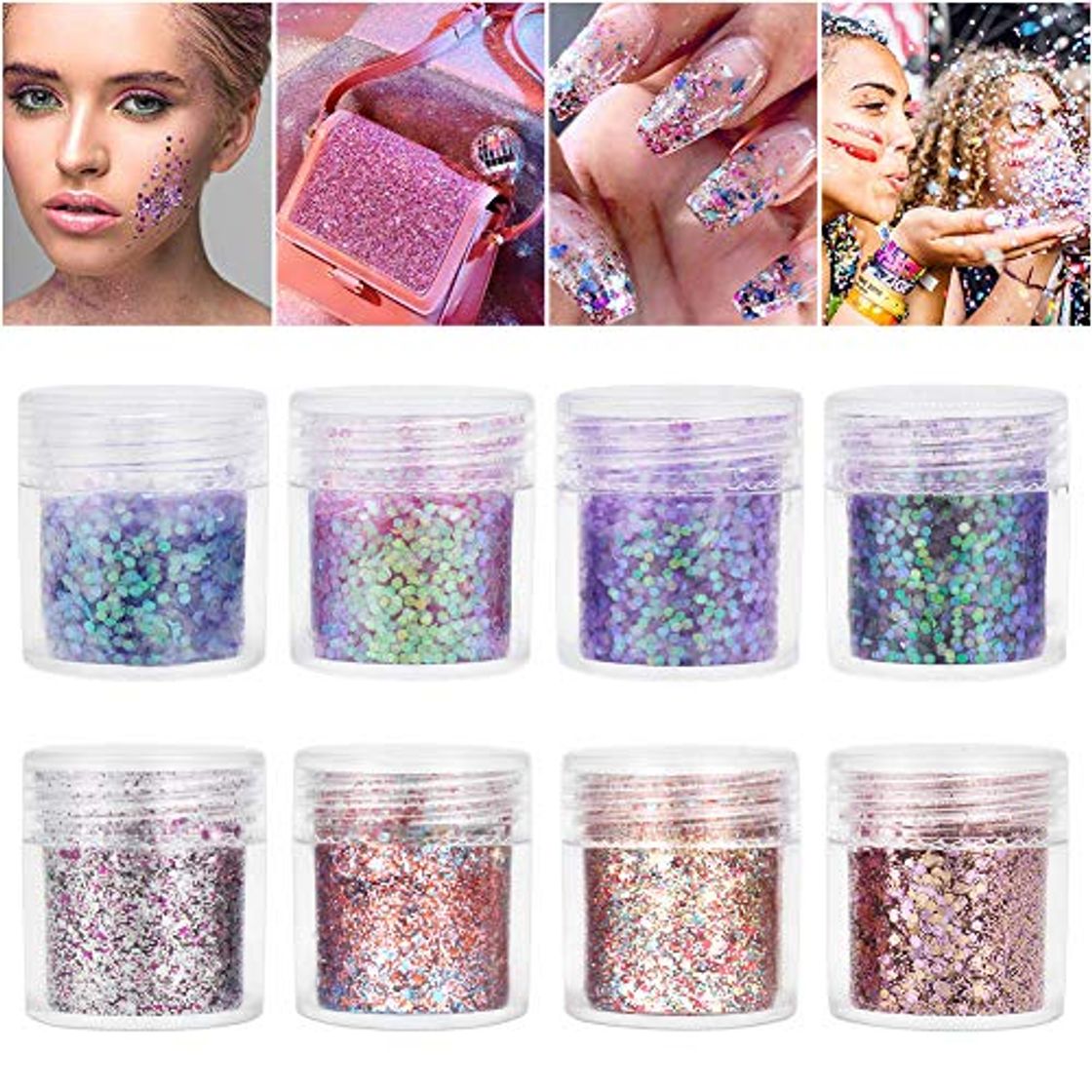 Product Purpurinas Polvo 8 colores Chunky Glitter con brillo cosmético Fiestas y festivales