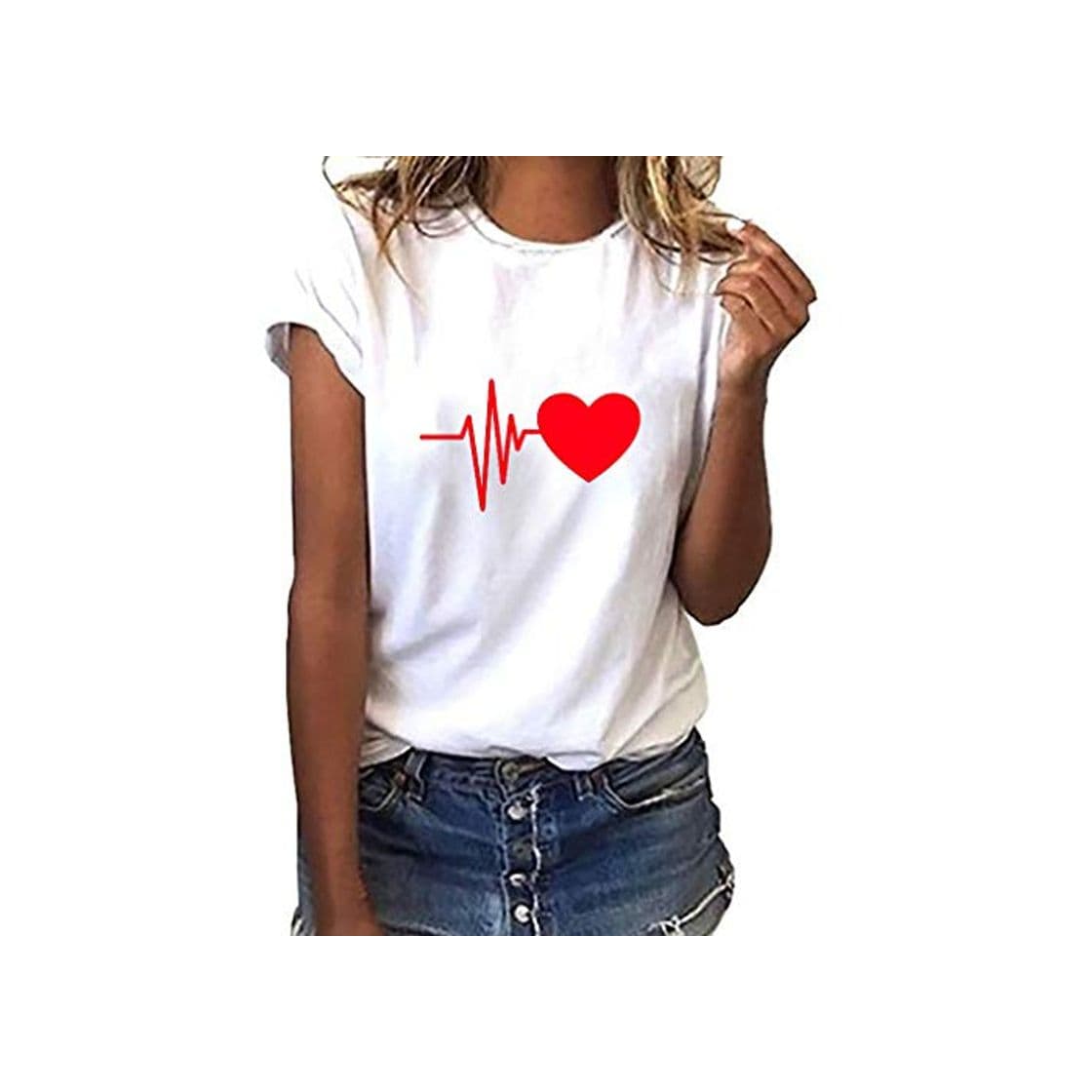 Producto Camiseta de Mujer Manga Corta Corazón Impresión Blusa Camisa Cuello Redondo Basica