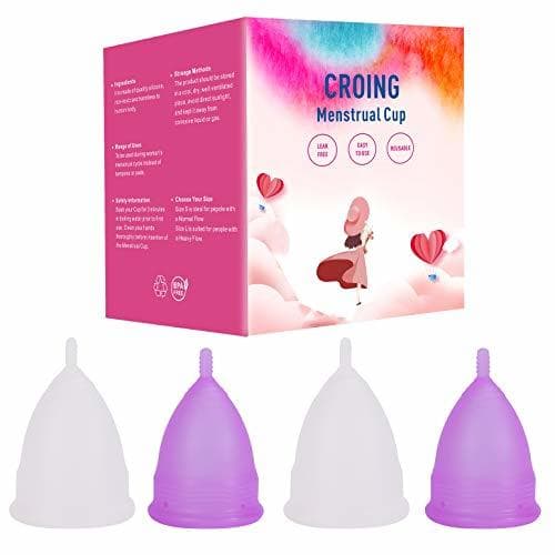 Belleza CROING 4 Copas Menstruales - 2 Piezas Pequeña  y 2 Piezas Grande