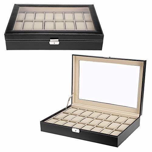 Product Zogin Estuche para Relojes, Caja con 24 Compartimentos para Relojes,joyería, Color Negro