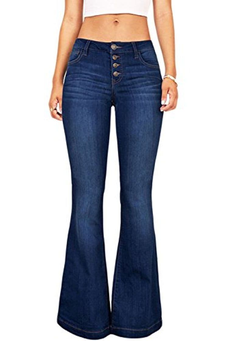 Product Suvimuga Las Mujeres De Baja Altura Jeans Pantalones Largos Damas Denim Pantalones Acampanados Pantalones De Campana Azul L