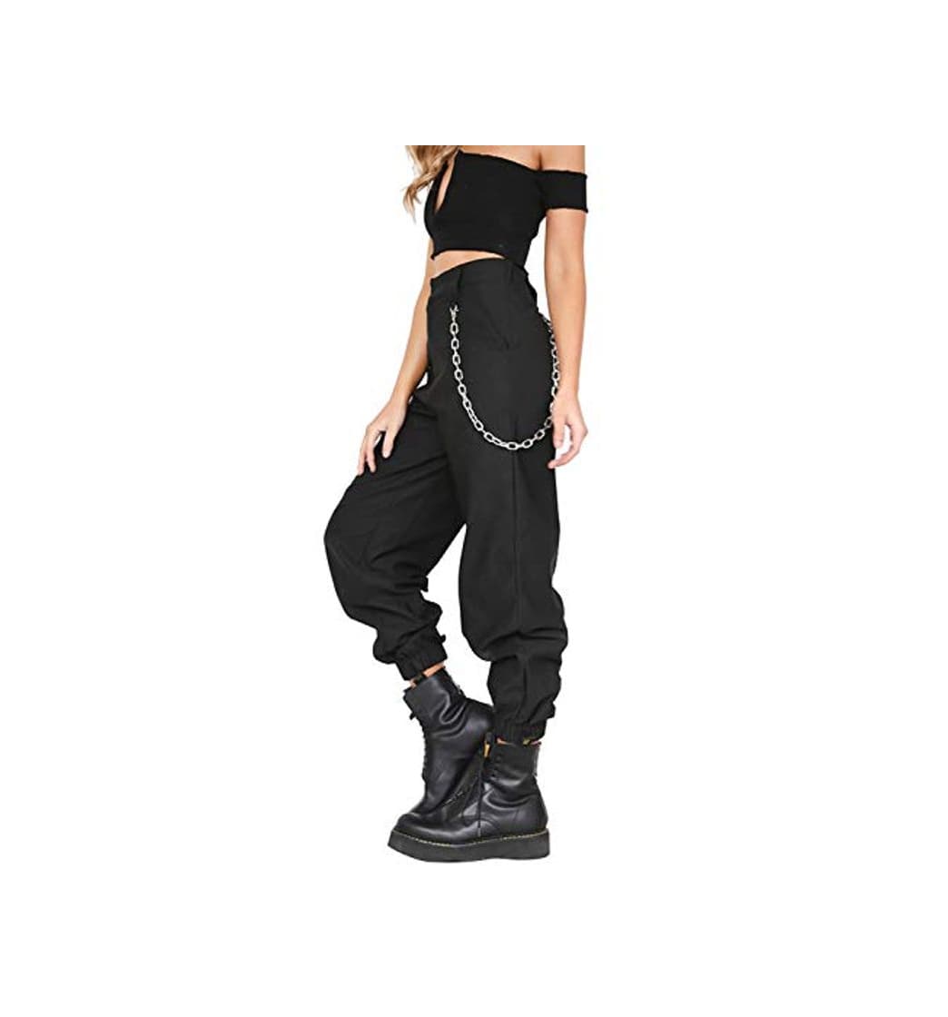 Producto Pantalon con Cadena y Bolsillos Mujer Retro Boyfriend Pantalone Chandal Cargo Baggy Hip Hop Danza Harem Pants Leggins Deporte Cintura Alta Sólido Casual Trousers Verano Pantalones Punk Rock Streetwear