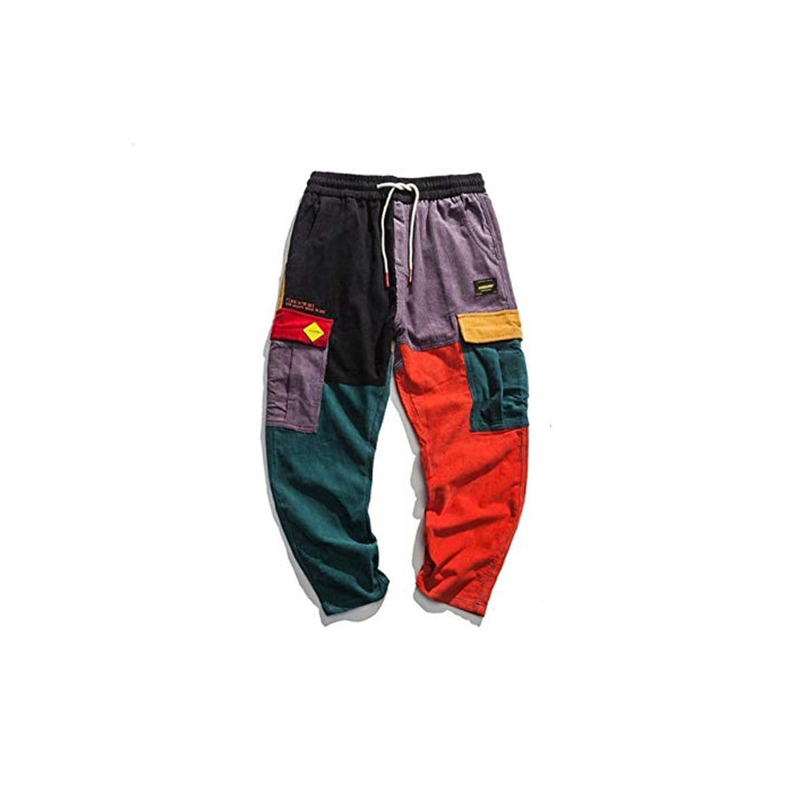 Producto Loeay Pantalones causales de los Hombres Hip Hop Streetwear Pantalones de chándal de Bloques de Color Pantalones de Pana Pantalones de Cintura elástica Harem Patchwork Pant como Imagen L