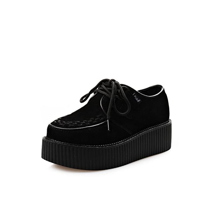 Producto RoseG Zapatos Cordones Plataforma Gótico Punk Ante Creepers Mujer Negro Size38