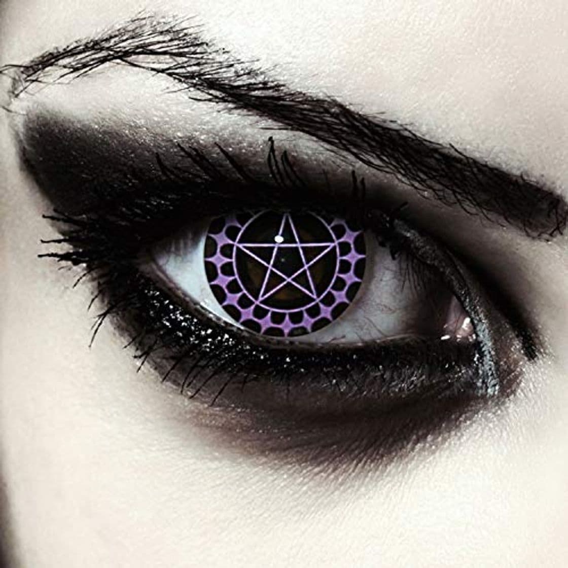 Producto Designlenses, Dos lentillas de color negro y morado patrón de pentagrama para