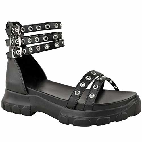 Producto Fashion Thirsty Mujer Negro Grueso Tacón Mediano Sandalias con Tachuelas Plataforma Verano