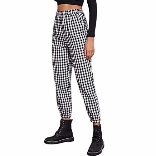 Producto Greetuny Pantalones Casuales de Hip-Hop Cuadros en Blanco y Negro Pantalones Casual