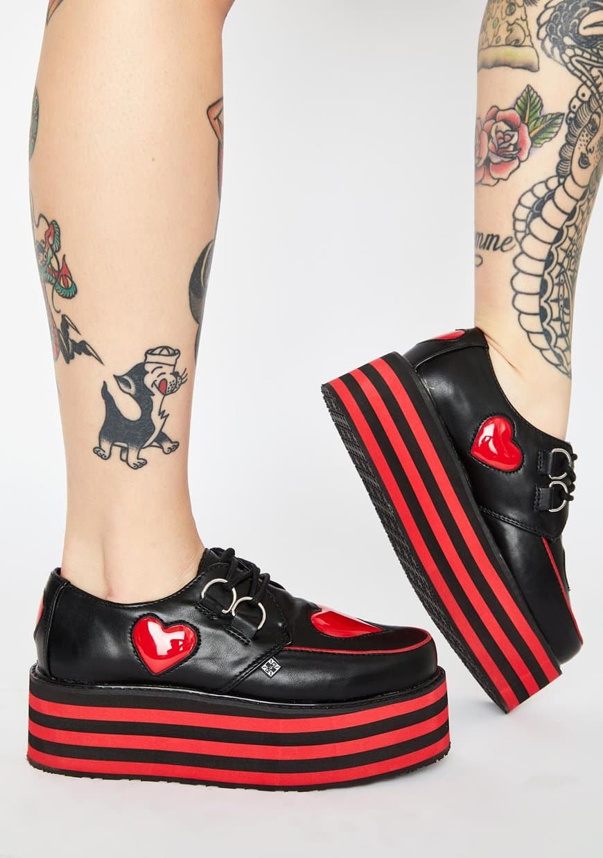 Fashion T.U.K. Heart Striped Platform Creepers | Dolls Kill