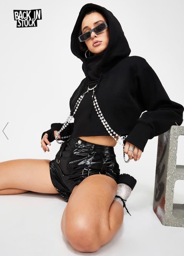 Product Poster Grl Crop Rhinestone Chain Hoodie Black Diamond