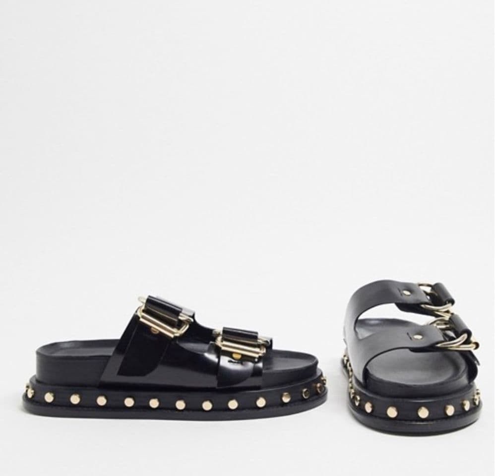 Fashion Sandalias gruesas negras de cuero premium Foster