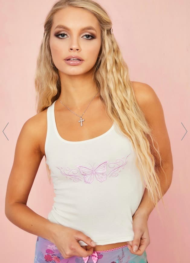 Fashion Sugar Thrillz Butterfly Crop Tank - White | Dolls Kill