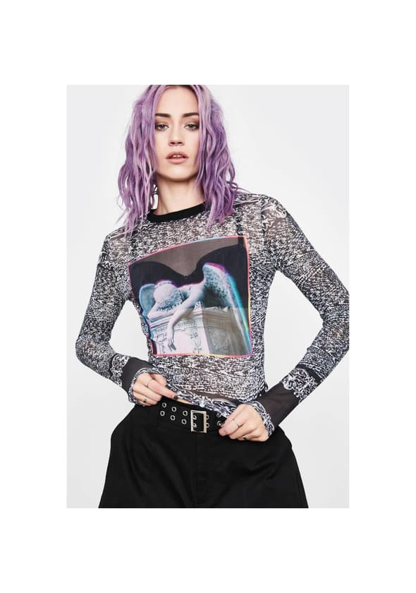 Product Current Mood Mesh Long Sleeve Static Angel Graphic Print