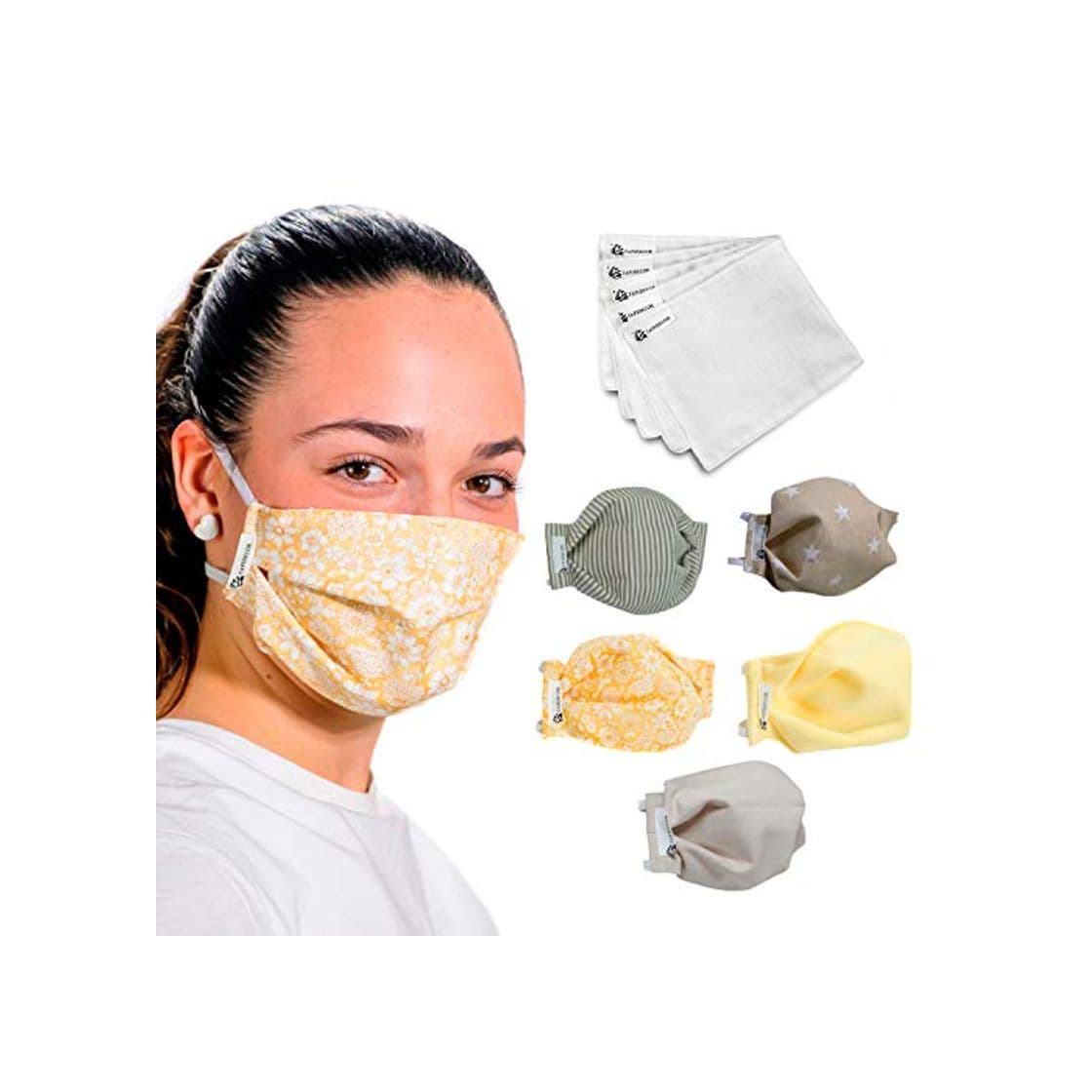 Product YELLOW PARTY PACK 5 UDS MASCARILLAS DE TELA LAVABLE REUTILIZABLE 2 CAPAS