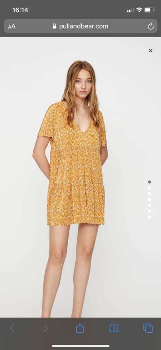 Fashion Vestido plisado mostaza Pull&Bear