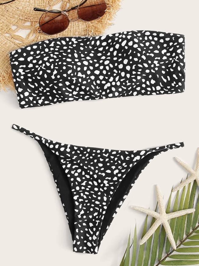 Producto Dalmatian Print Bandeau Tanga Bikini Swimsuit 