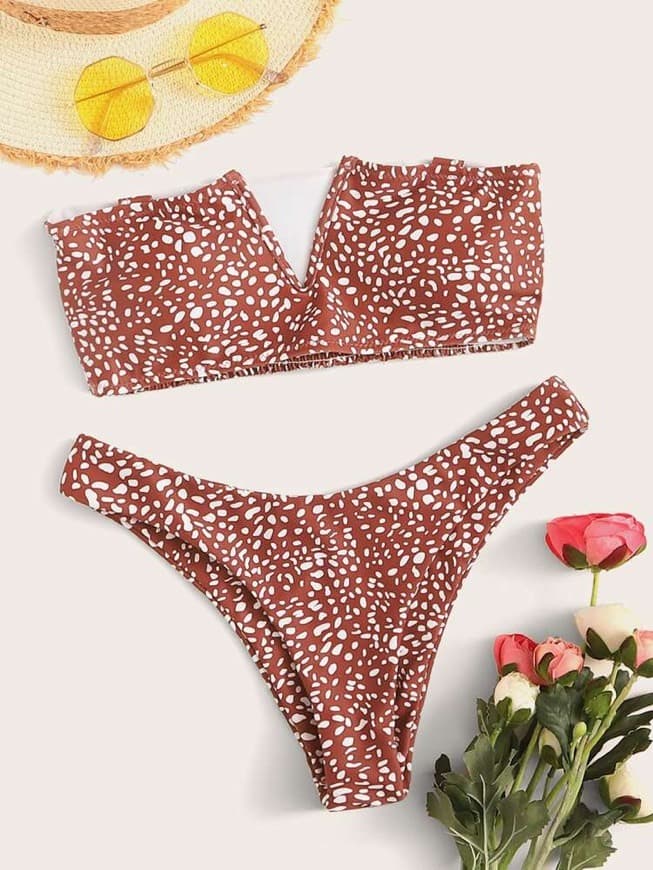 Producto Allover Print Bandeau High Cut Bikini Swimsuit 