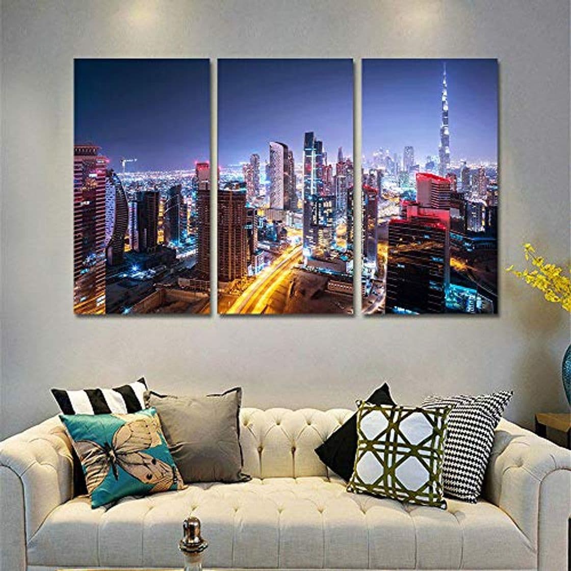 Product ysurehom Fotos Da Parede Da Arte da Lona Decoração de Casa Quadro 3 peças Dubai Construção Da Cidade Nightscape Pintura HD Imprime Torre Burj Khalifa Cartaz