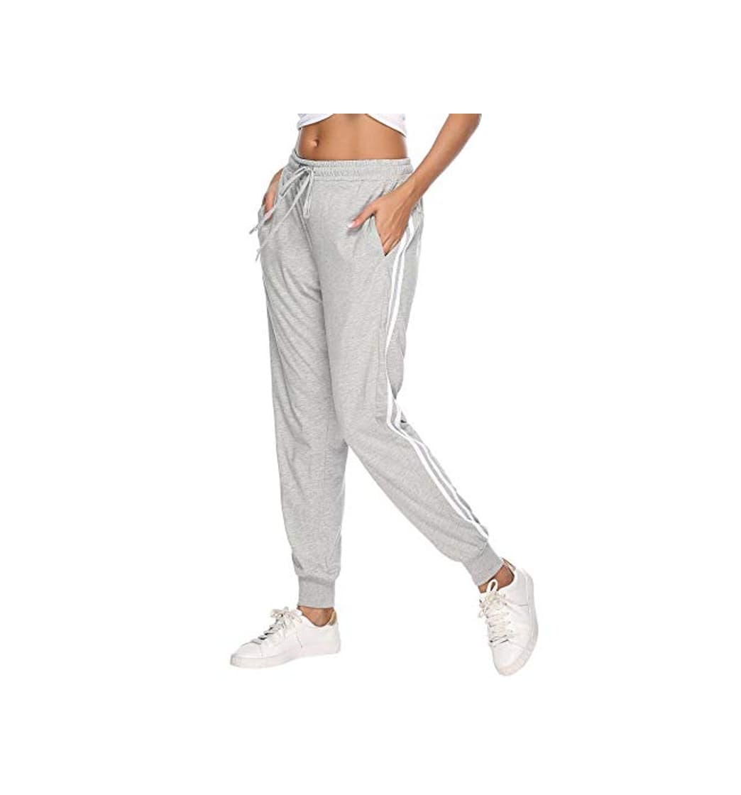 Moda Aibrou 100% Algodón Pantalones Deportivos para Mujer Pantalones de Pijama Largos Primavera Verano Pantalón de Chándal con Bolsilpara Gimnasio Deportes Correr Entrenamiento Jogging