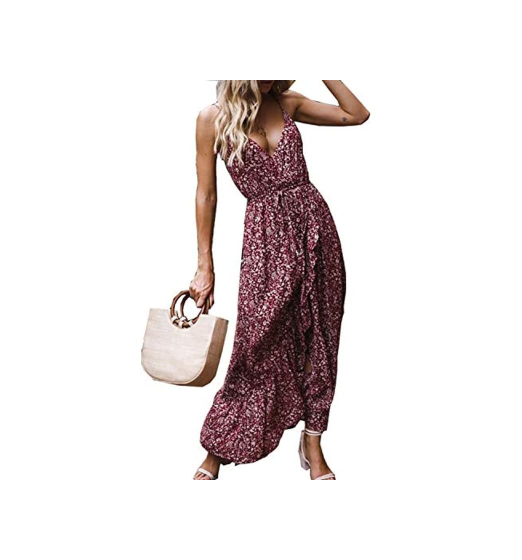 Product Abravo Mujer Vestidos Casual Bohemian Estampado Floral en Cuello-V sin Mangas Abertura