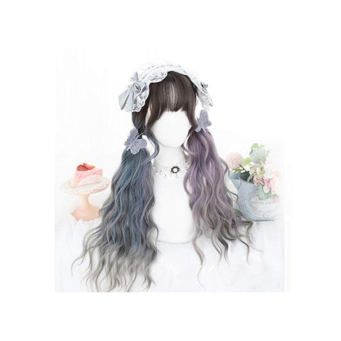 Producto Peluca para Mujeres 75cm Lolita Ombre Bangs Rizado Largo Fuzzy Partido Lindo