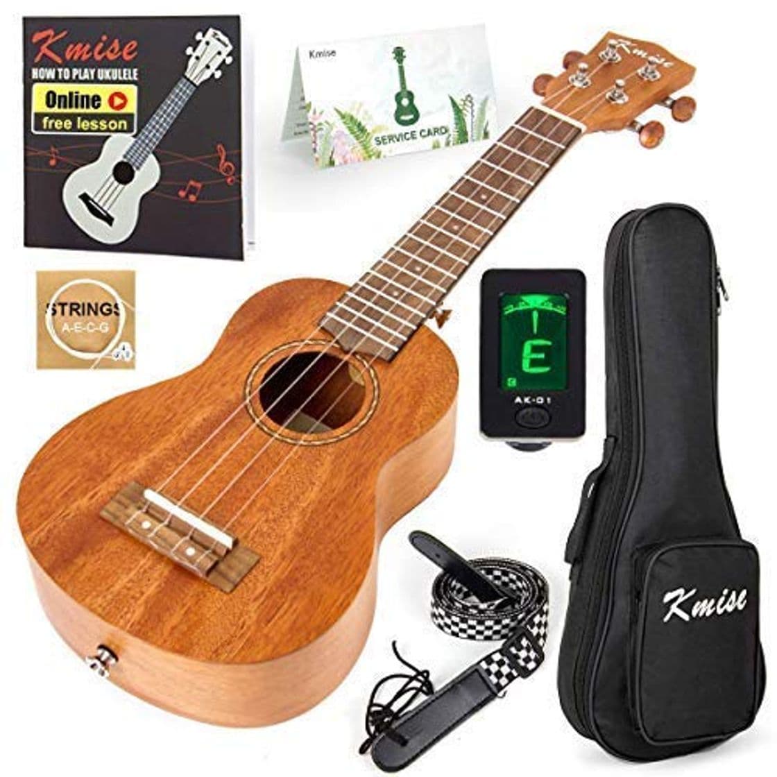 Electronic Ukelele de caoba con kit de principiante: funda Gig Bag, afinador, correa,