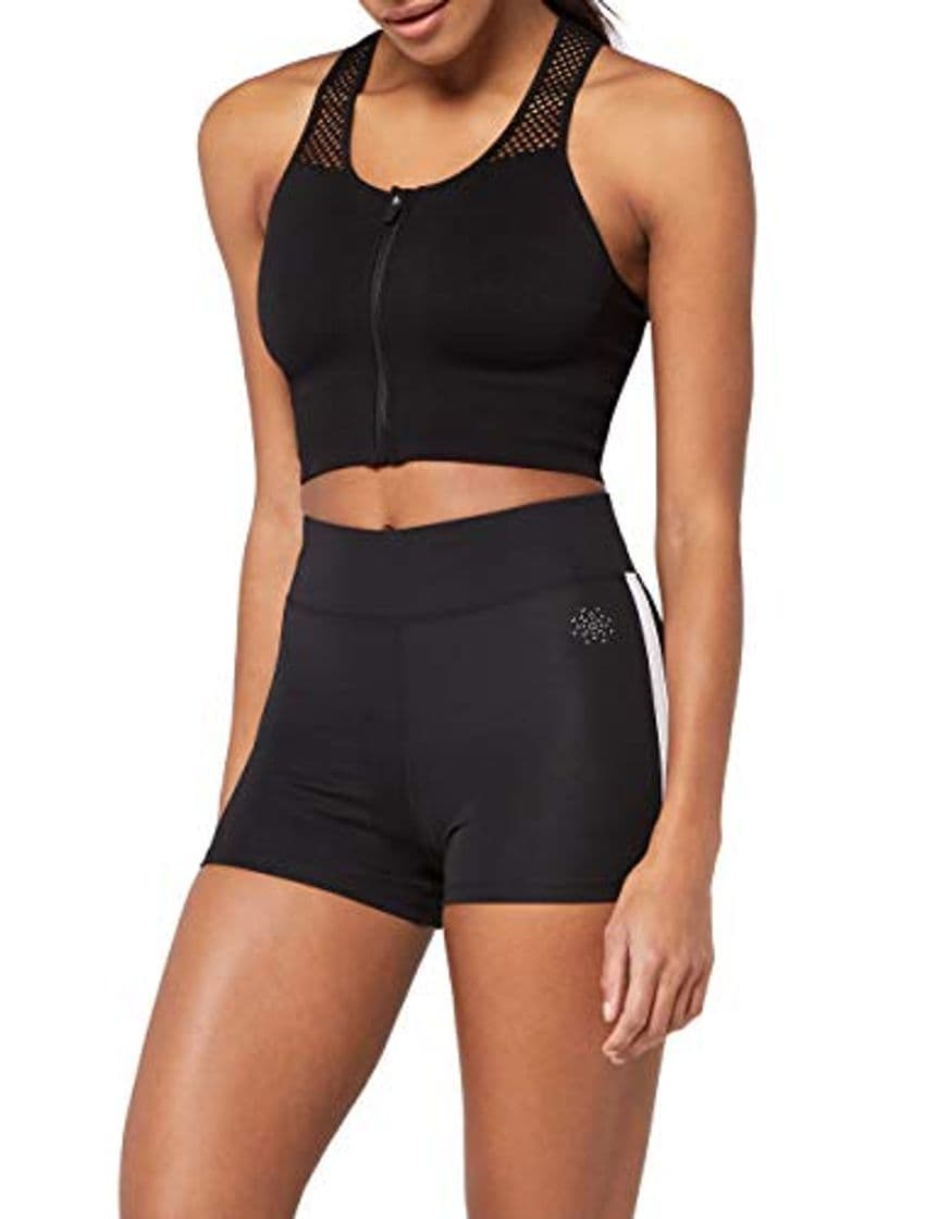 Producto Marca Amazon - AURIQUE Shorts de Deporte con Banda Lateral Mujer, Negro