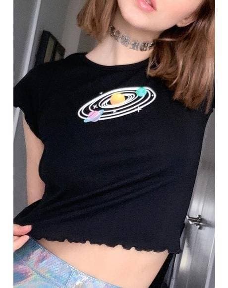 Moda Horoscopez Planets Crop Graphic Tee - Black | Dolls Kill