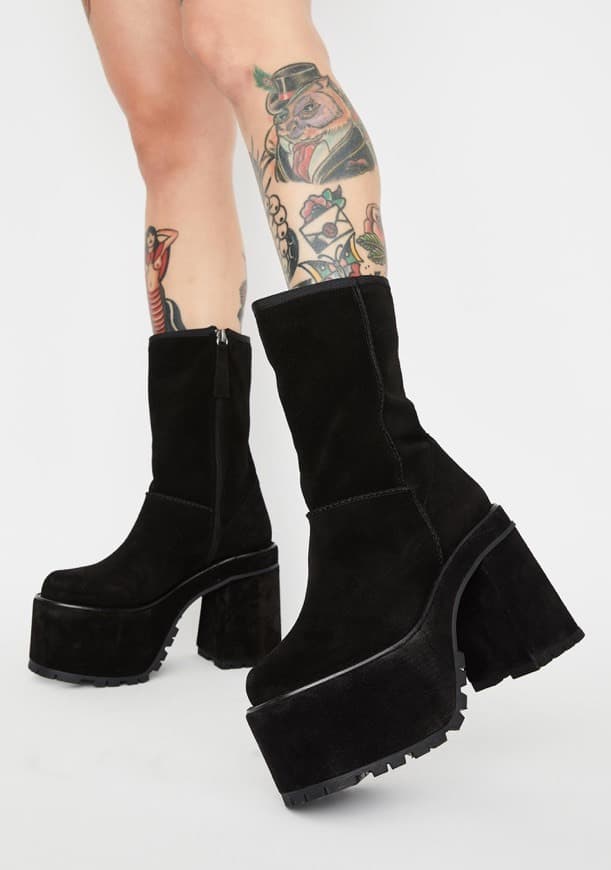 Moda Current Mood Leather Platform Boots - Black Suede 