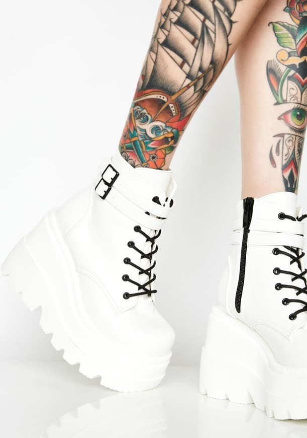 Moda White Platform Wedge Rave Boots | 