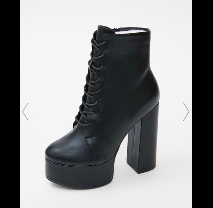 Producto Platform Heeled Ankle Boots - Faux Leather Lace Up Black