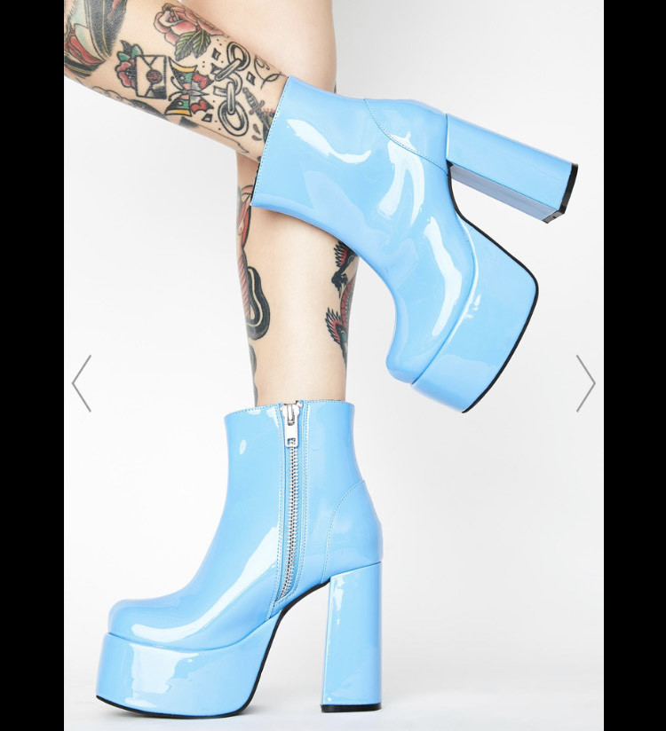 Product Current Mood Blue Patent Platform Ankle Boots