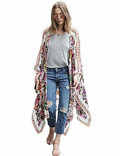 Producto Zexxxy Mujeres Floral Kimono Suelta Largo Chal Gasa Casual Cardigan Ropa de