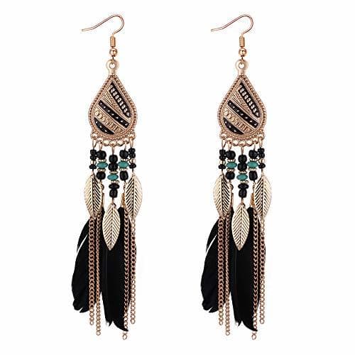 Producto YAZILIND Ethnic Style Water-drop Feather Tassel Drop Dangle Personality Earrings Women Jewellery(Black)